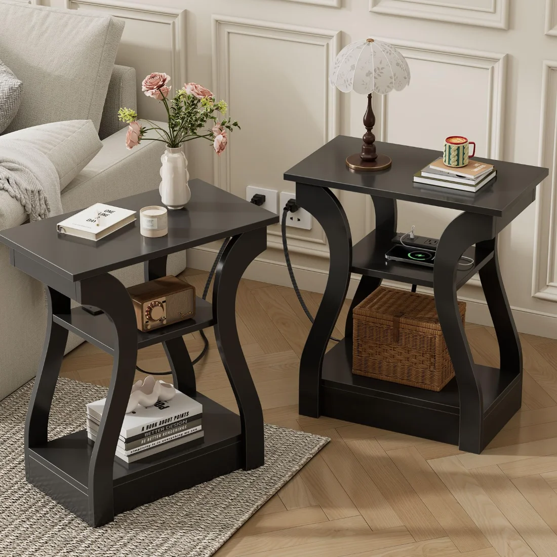 OLIXIS End Tables with Charging Station, Set of 2