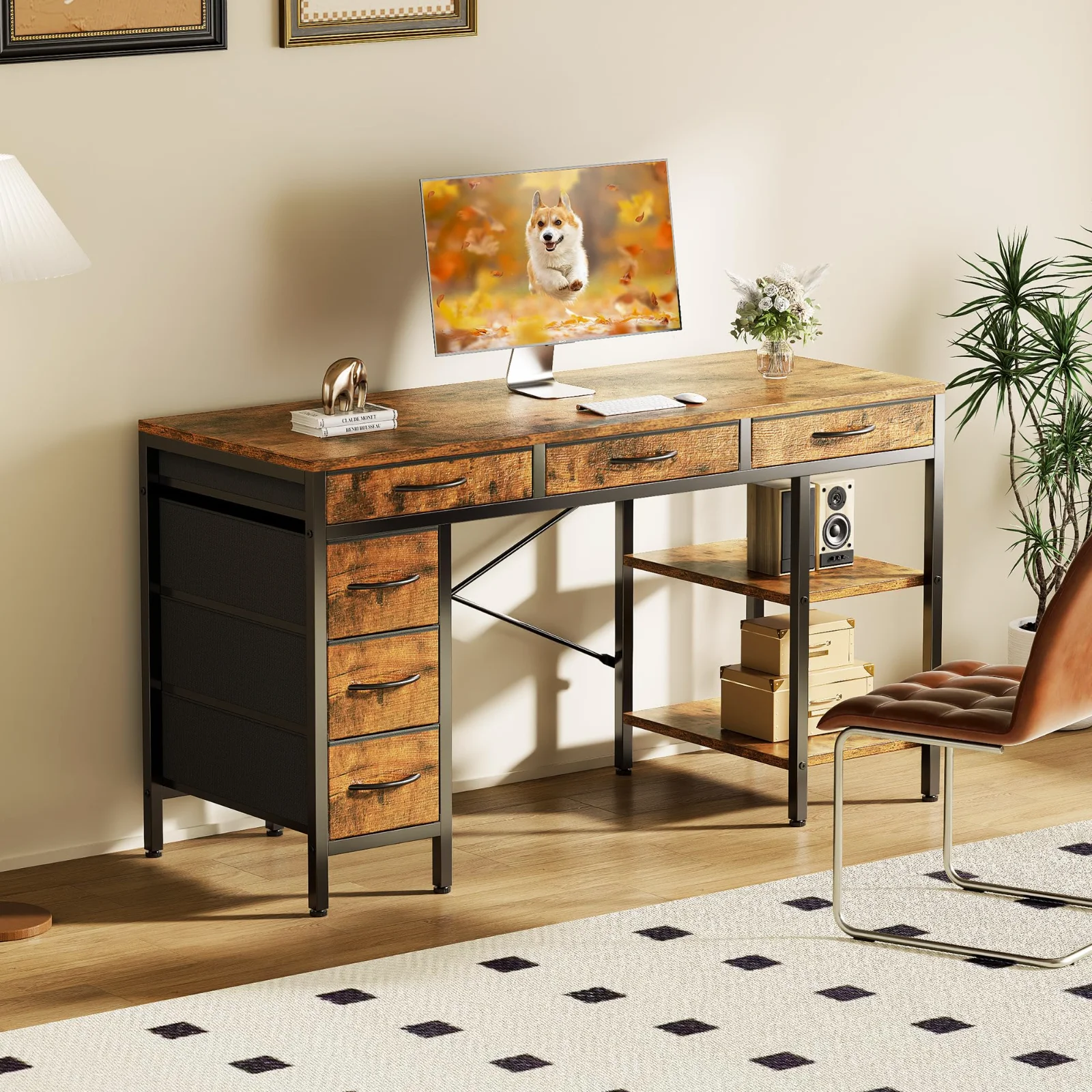 A OLIXIS home office corner: desk, chair and file cabinet in place