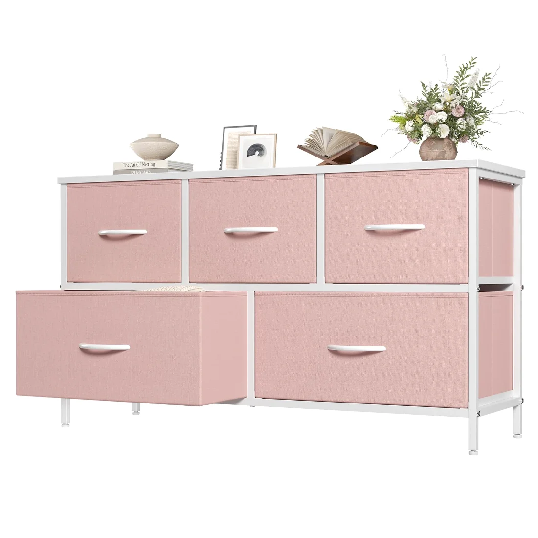 OLIXIS 5-Drawer Wide Dresser, Pink