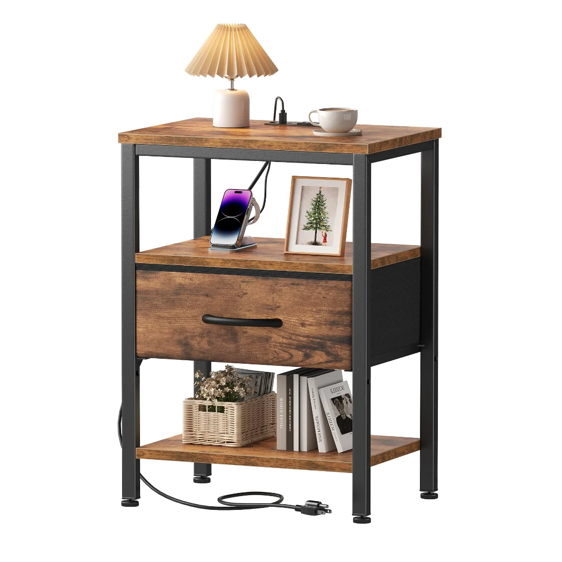 OLIXIS Nightstand with Charging Station