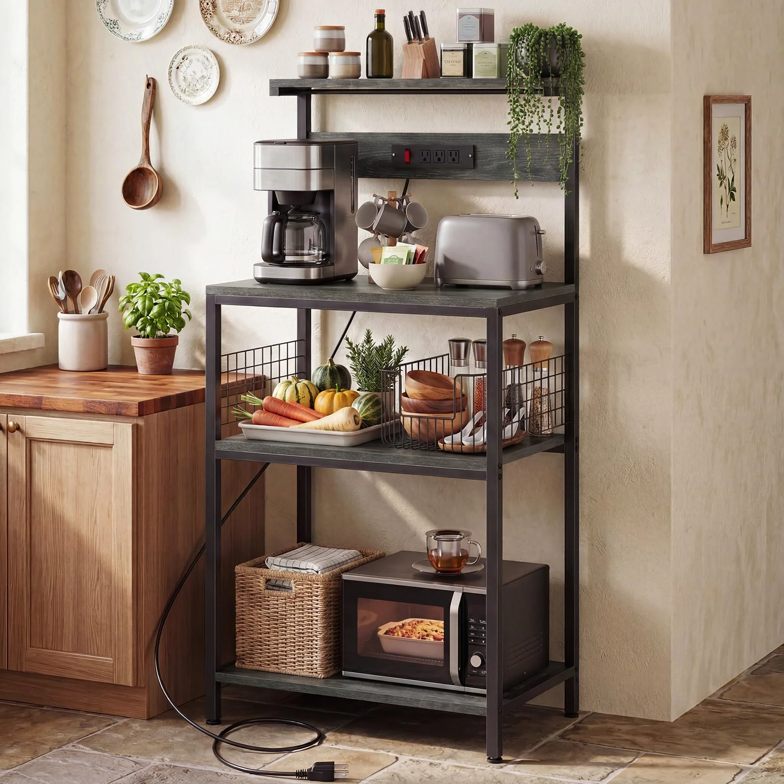 OLIXIS Bakers Rack with Power Outlet