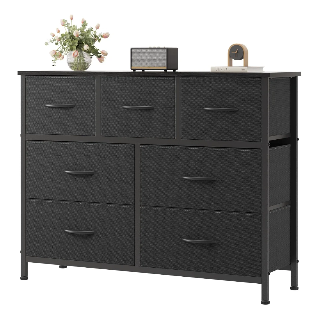 OLIXIS 7-Drawer Fabric Dresser, Black